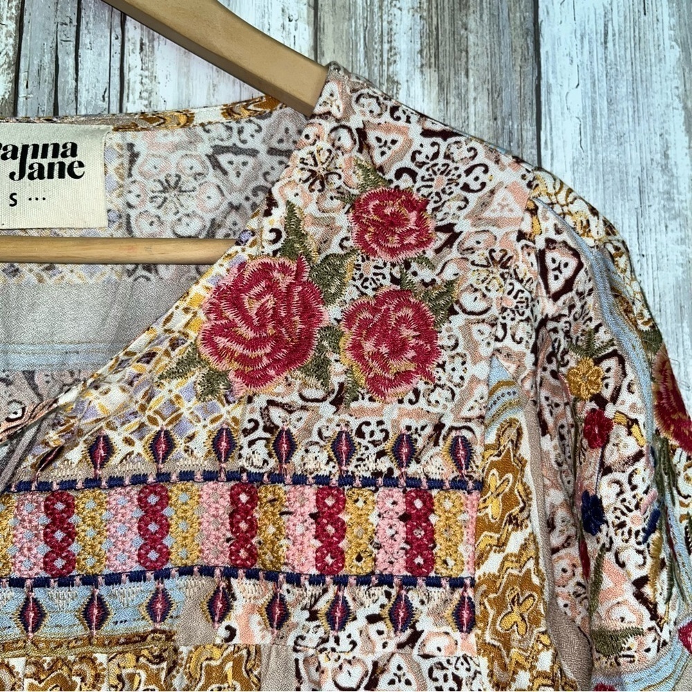 Savanna Jane Floral Patchwork Boho Peasant Blouse Tie Neck Top S - Picture 4 of 7
